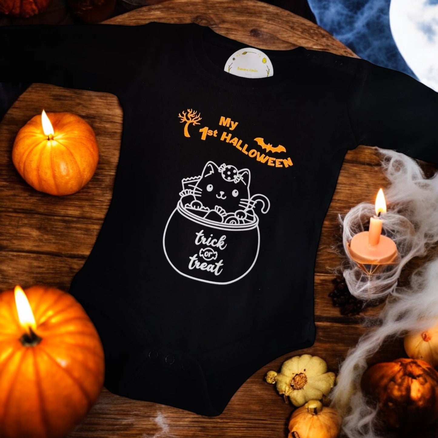 "Trick or Treat" My 1st Halloween Bodysuit (black) - GLOWS IN THE DARK