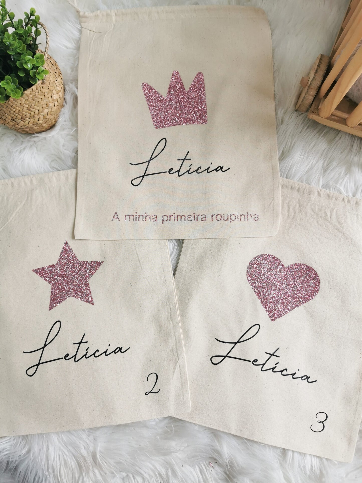 Pack of 3 "First Outfit" Bags - Rose Gold