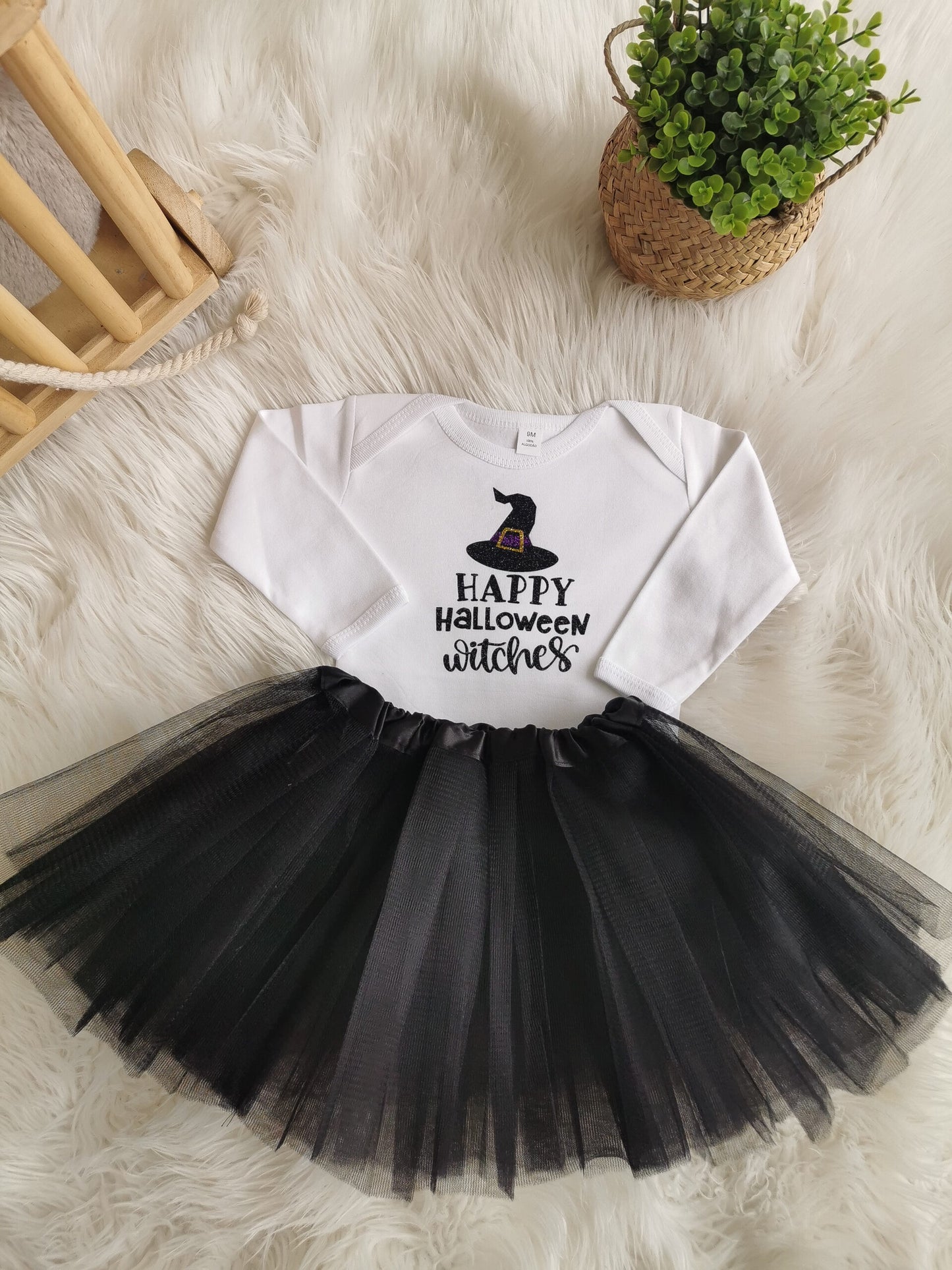 Body or tshirt &amp; Tulle "Happy Halloween, Witches" - White version